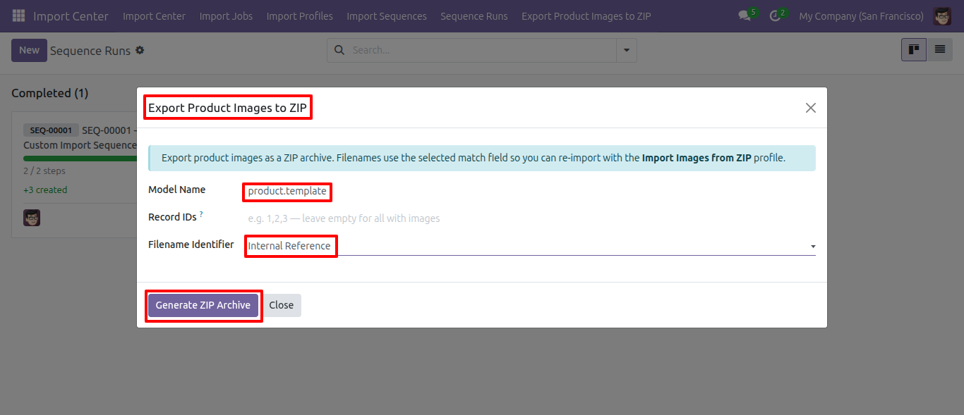 Export Product Images to ZIP Dialog